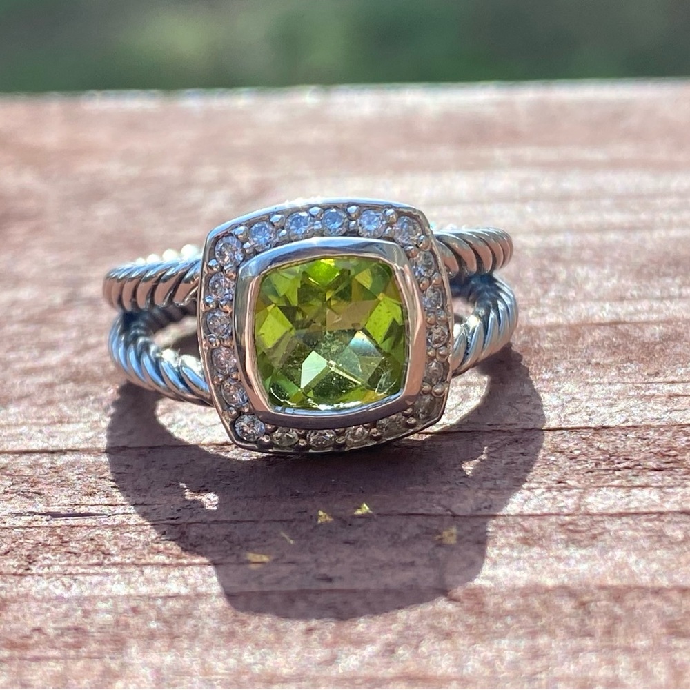 David Yurman Petite Albion 7MM peridot Diamond Sterling Silver Ring